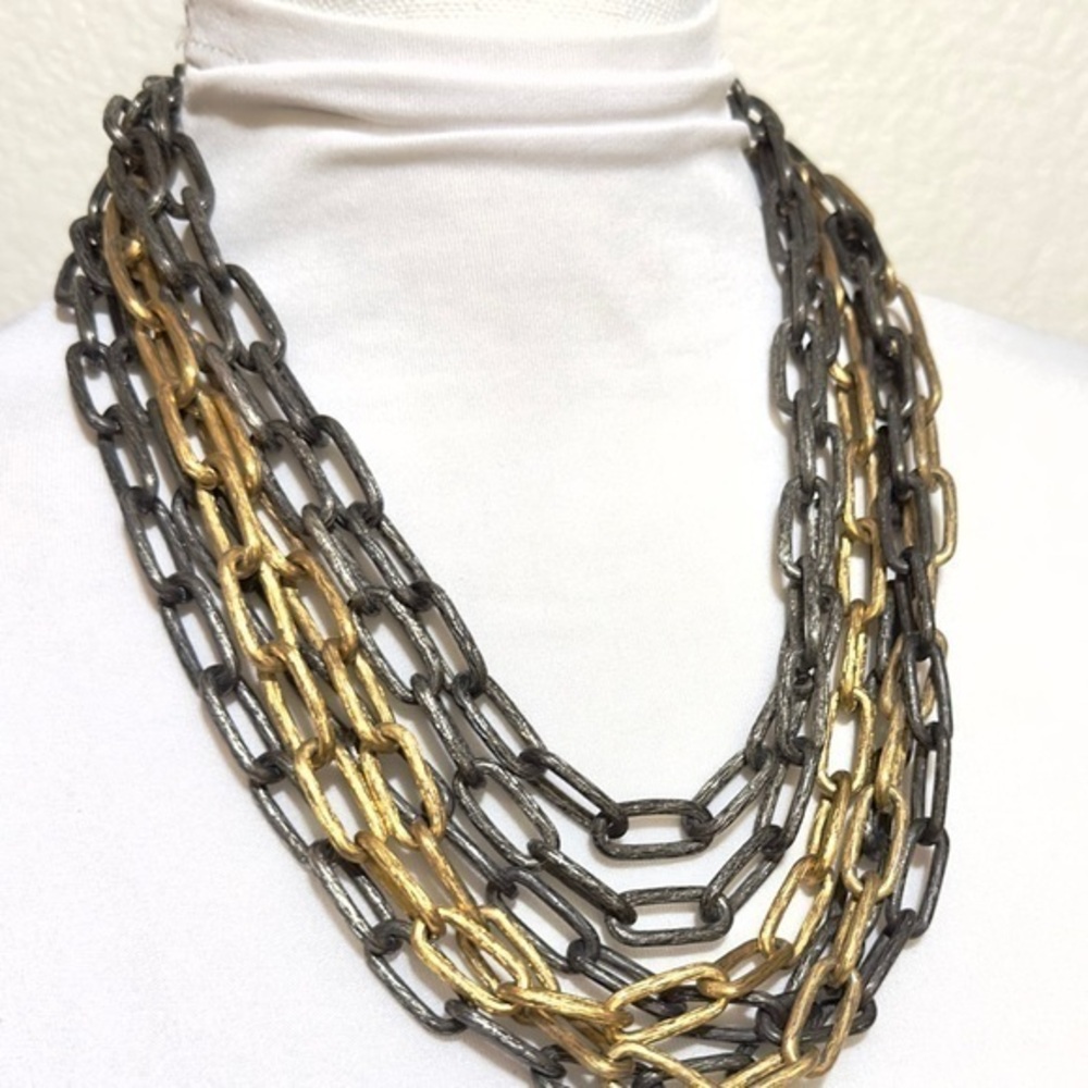 Mixed Metals Necklace 6 Multi Strand lightweight Aluminum Statement Necklace